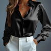 Women's Satin Shirts Elegant Plain Long Sleeve Blouse Office Lady Button-Up Shirt Top Female Crew Neck Shirts Blouse 2025 Autumn