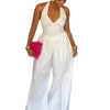 Znaiml Elegant Evening Gowns Biarthday Party One Pieces Wide Leg Pants Outfit for Women White Halter Backless Jumpsuit Rompers