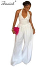 Znaiml Elegant Evening Gowns Biarthday Party One Pieces Wide Leg Pants Outfit for Women White Halter Backless Jumpsuit Rompers