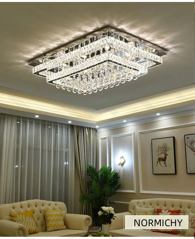 Modern Luxury Crystal LED Chandelier For Living Room Bedroom Dining Room Kitchen Ceiling Lamp Silver Chrome Remote Control Light