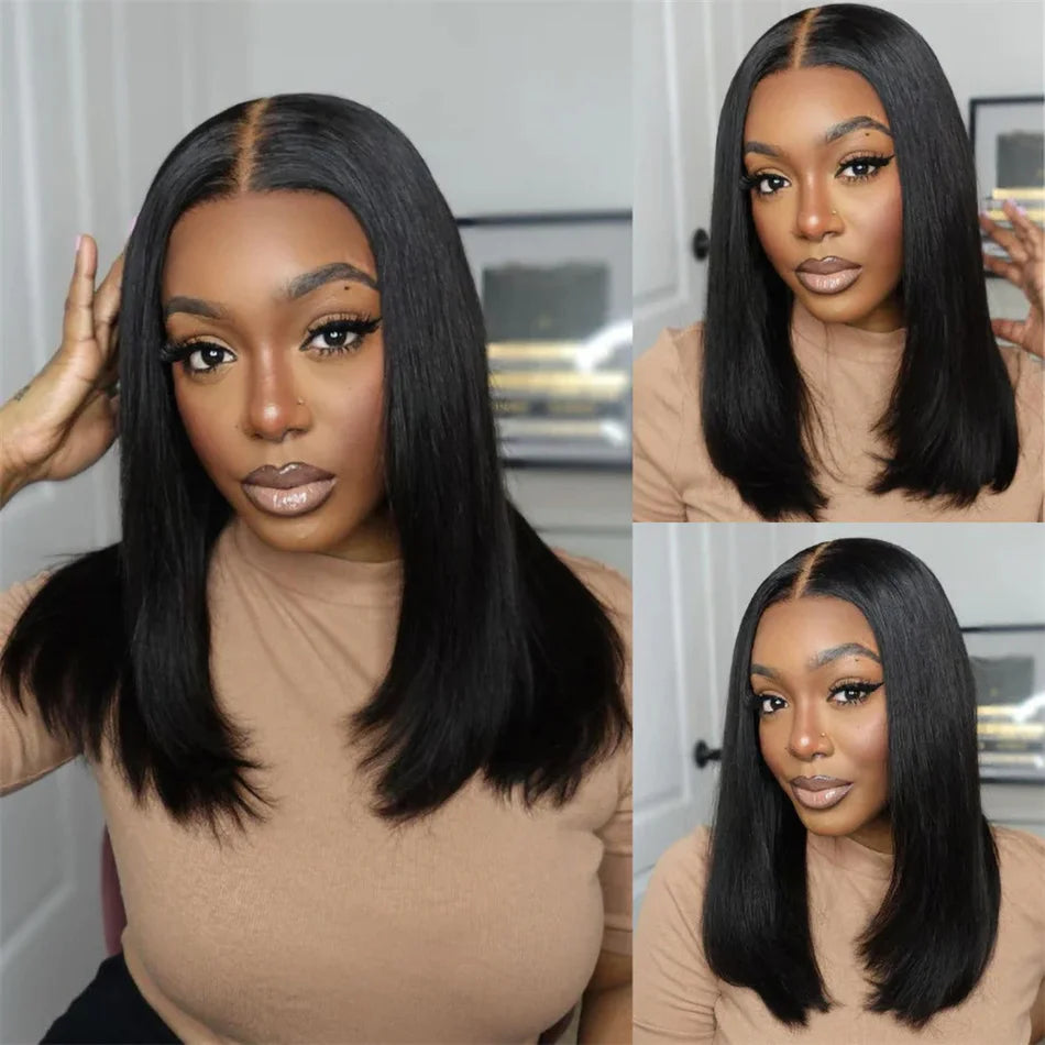 12A Double Drawn 210% Density Bone Straight Hair Bob Wig 13x4 Lace Front Wig 10-16 Inches Chocolate Brown Human Hair Wig