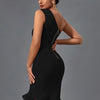 Mermaid Midi Bandage Dress Women Black Bodycon Dress Evening Party Elegant Sexy One Shoulder Birthday Club Outfit 2023 Summer