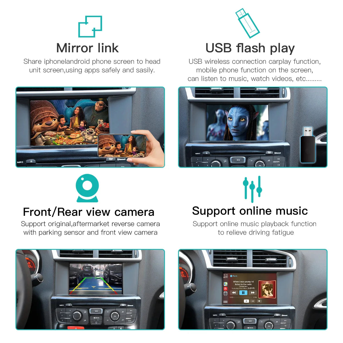 Wireless  Carplay Android Auto pour KIT Cristaux SMEG Picasso C4 C5 DS4 DS3 DS5 308 508 5008 3008 Accessory Multimedia