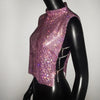 Sexy Rhinestone Backless Party Crop Top Women Glitter Turtleneck TShirt Adjustable Metal Chain Summer Nightculb Diamond Tank Top