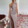 Summer Sexy One Shoulder Satin Long Dress for Women Sleeveless Backless High Split Party Evening Dresses Elegant Cocktail Dress