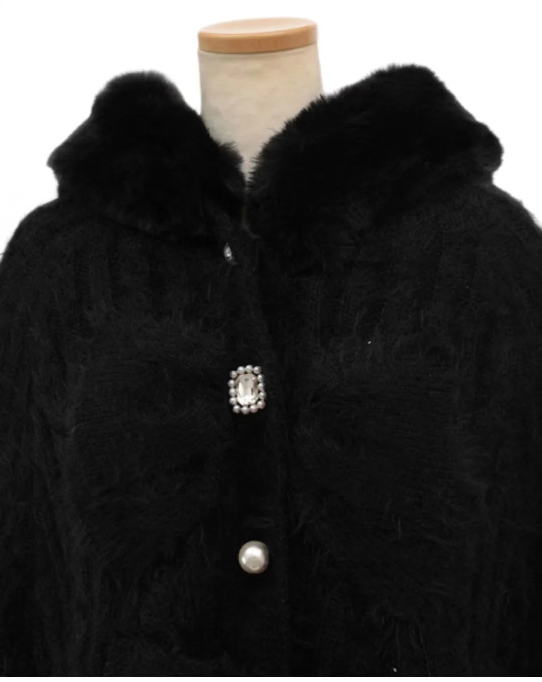 Japanese Liz Sweet Princess Faux Rabbit Fur Cape Coat Women Autumn Winter Fur Jacket Loose Clock Rhinestone Bow Hooded Coat