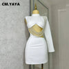 CM.YAYA Women Full Sleeve Elegant O-neck Mini Dress 2024 Summer Pearl String Sexy Street Night Club Party Vestidos Dresses