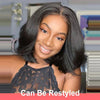 Peruvian Kinky Straight Wig Glueless Short Bob Wigs Human Hair 13X4 Yaki Straight Lace Front Wig Pre Plucked Closure Wig 180%