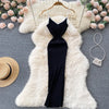 Summer V Neck Knit Sexy Strap Dress Women Elatic Waist Bodycon Sundress Female Beach Backless Maxi Long Dress