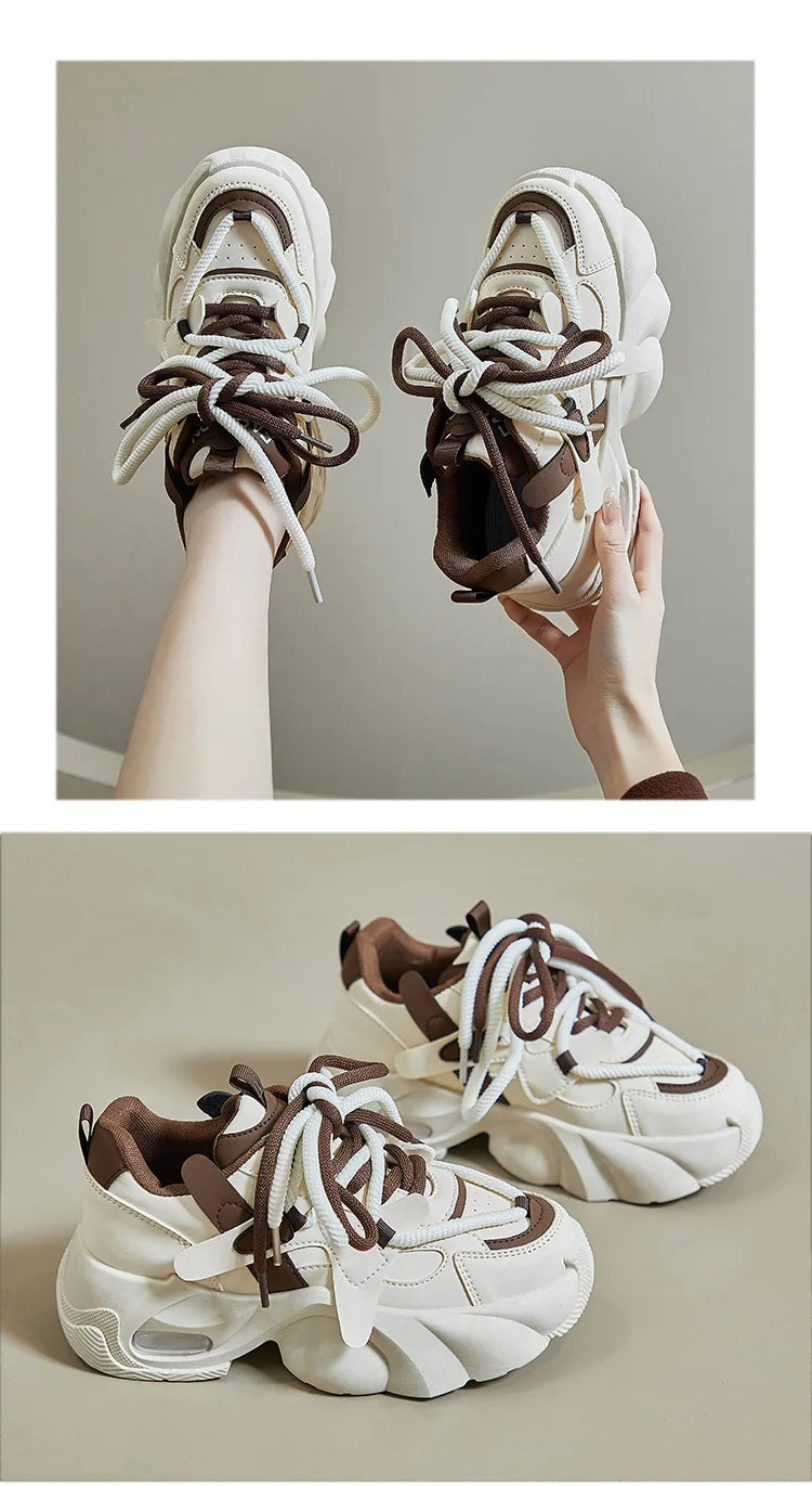 2024 Spring Autumn Women's Chunky Sneakers Breathable Platform Sports Shoes for Women Fashion Thick Sole Vulcanized Shoes