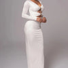 Mozision hollow out long sleeve sexy maxi dress for women fashion solid V neck back split bodycon club long dress elegant