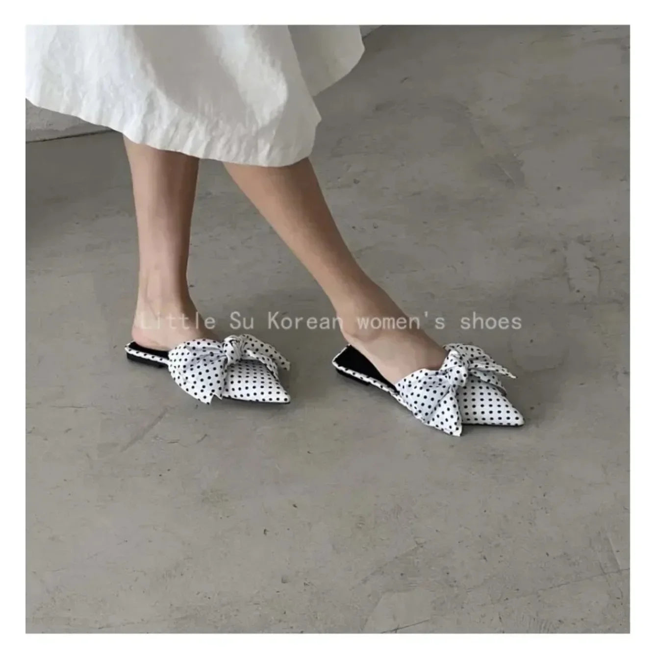 Oversize Bowtie Mule Shoes Women Fashion Pointed Toe Stripe Wave Slip-on Sandals Ladies Luxury Satin Silk Outdoor Flat Slippers