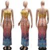 New Gradient Rhinestone Tie Dye Print Halter Mermaid Long Dresses Women Backless Sleeveless Slim Birthday Party Prom Vestidos