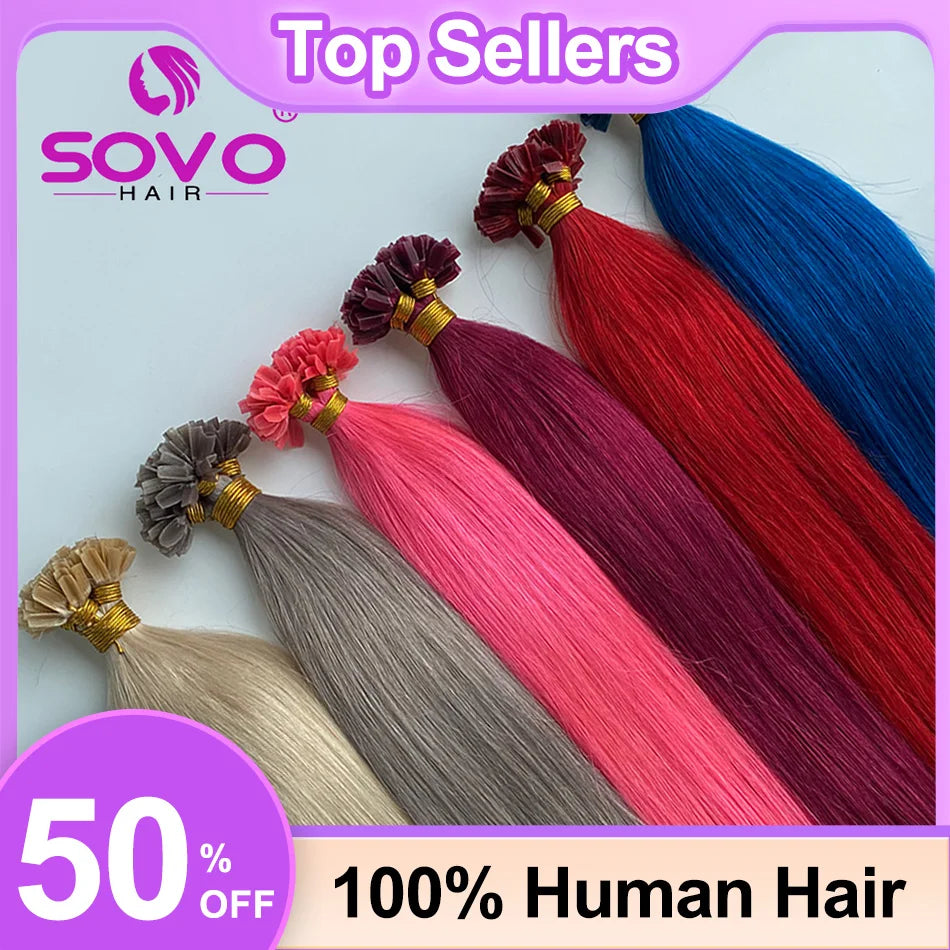 Pre Bonded V Tip Hair Extensions Human Hair Keratin Hair Extensions   12-26 Inch 100 Strand 100% Real Remy Hair Silky Straight