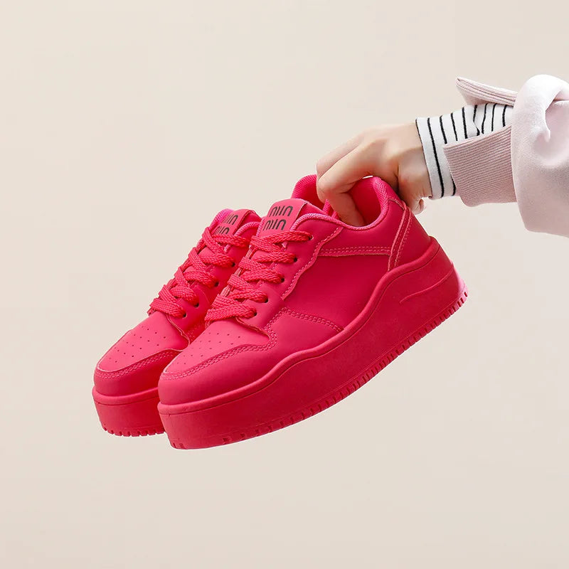 2025 New spring shoes for women green trainers platform lace up sneakers woman hip hop chunky sports shoes faux leather sneaker