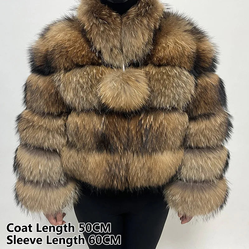 2025 MAOMAOKONG Natural Real Fox Fur Coat Women Winter Long Sleeve Luxury Raccoon Fur Jackets Thick Top Female Furry Coat Vest
