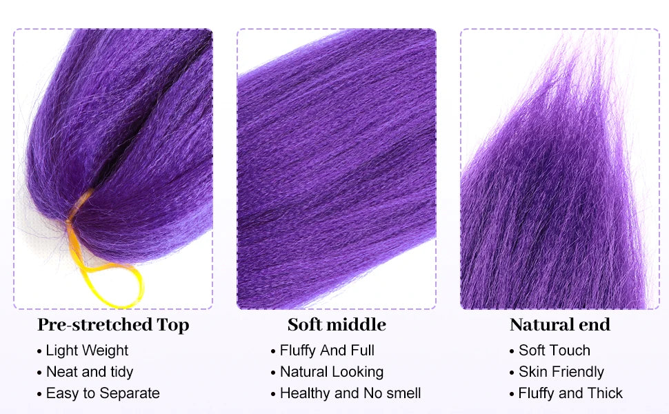 Purple Braiding Hair Pre Stretched Long Synthetic Braiding hair Extensions for Stage Party Halloween Costume Cosplay