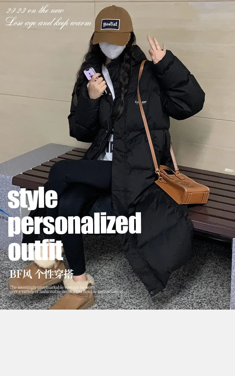 EVNISI Women Zipper Up Pockets Down Coat oversize Loose Coat Turtleneck Thicken Long Coat Women Casual Parkas 2024 Autumn Winter