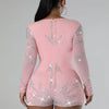 Znaiml Elegant Long Sleeve Playsuit Nightclub Rompers Birthday Outfits Woman Sparkly Diamonds Rhinestone Short Jumpsuits Luxury