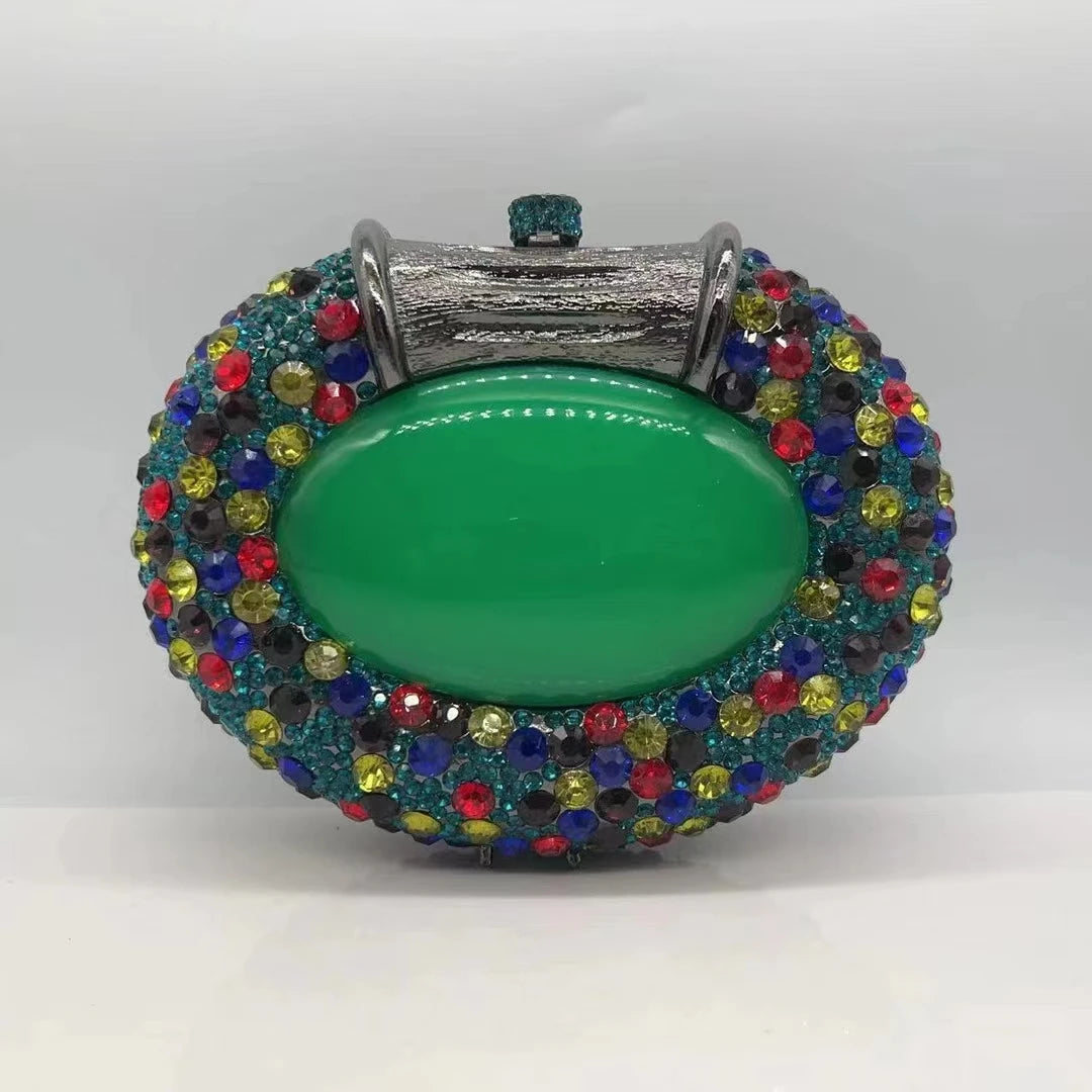 XIYUAN Oval Shaped Crystals Evening Clutch Bags Women Boutique Diamond Clutch Purses And Handbags Bridal Wedding Gem Phone Purse