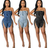 Rompers Women One Piece Elegant Splice Denim Jumpsuits Sexy Slim Fit Strapless Sleeveless Short Pants Sheath Playsuits