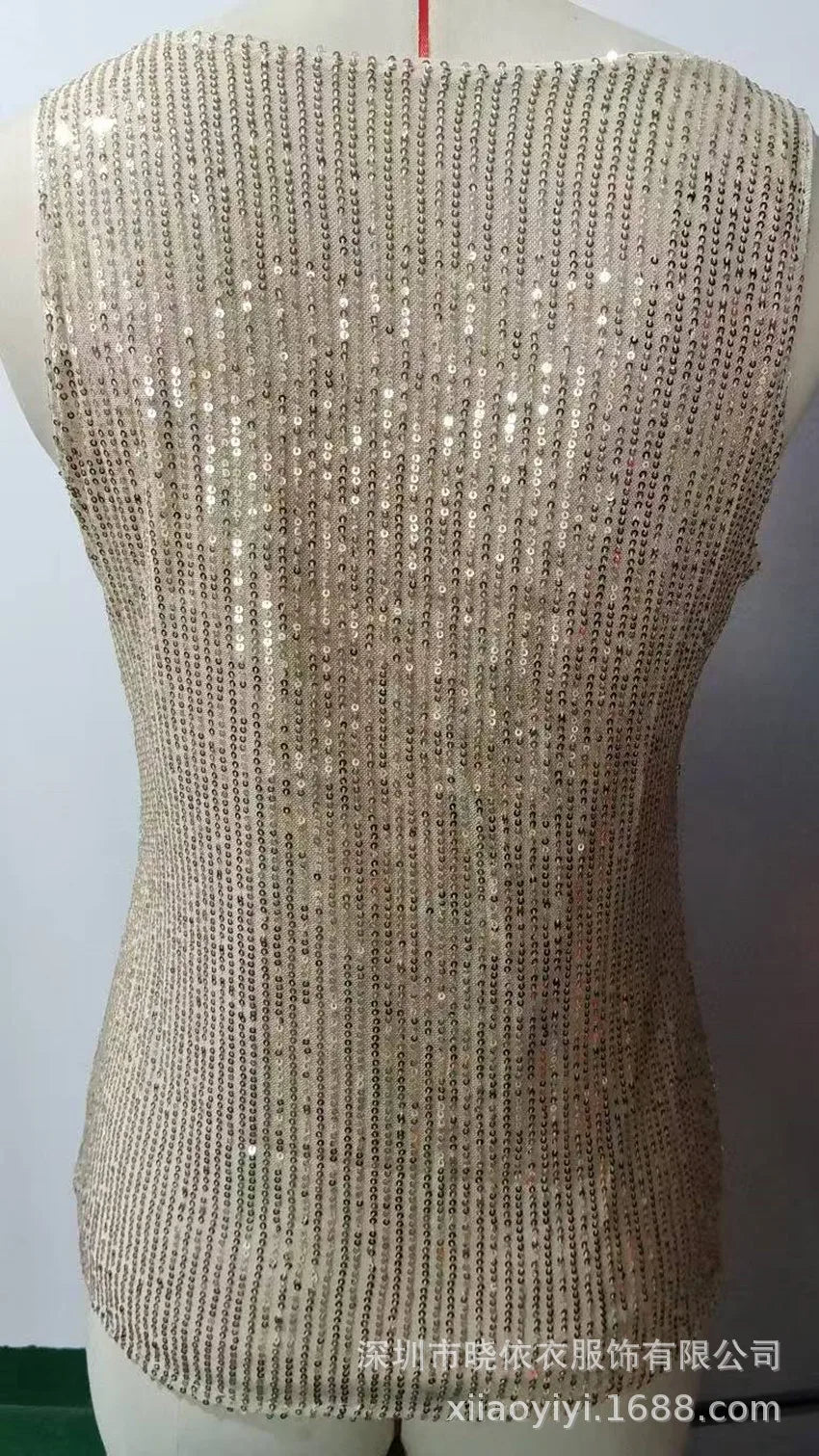 Women's Summer New Item Solid Color Fashion Sequin Light Mature Sexy V-neck Sleeveless Camisole Vest Pullover Top