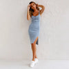 Summer New U Neck Halter Denim For Women's Dresses Fashion Slim Fit Wrap Hip Retro Female Party Sexy Split Denim Dresses