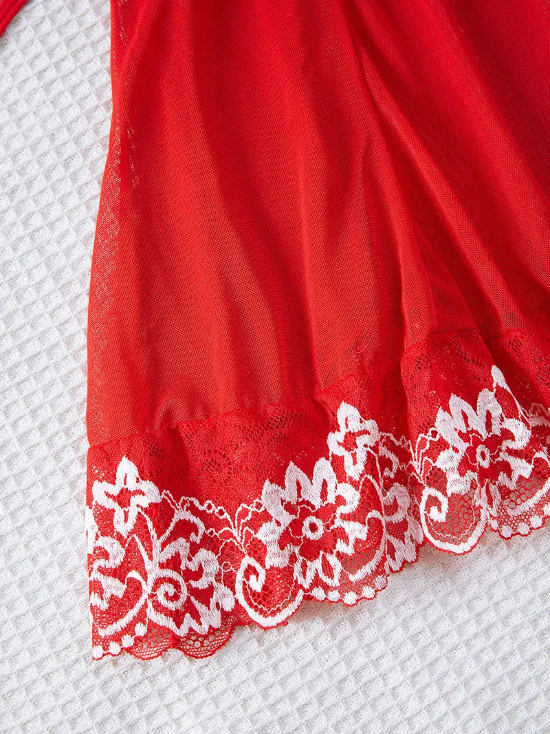 Short Sexy Deep V Women's Nightgown Embroidered Dress Fashions Pajamas Free Thong Night Sleepwear Suspender Baby Doll Lingerie