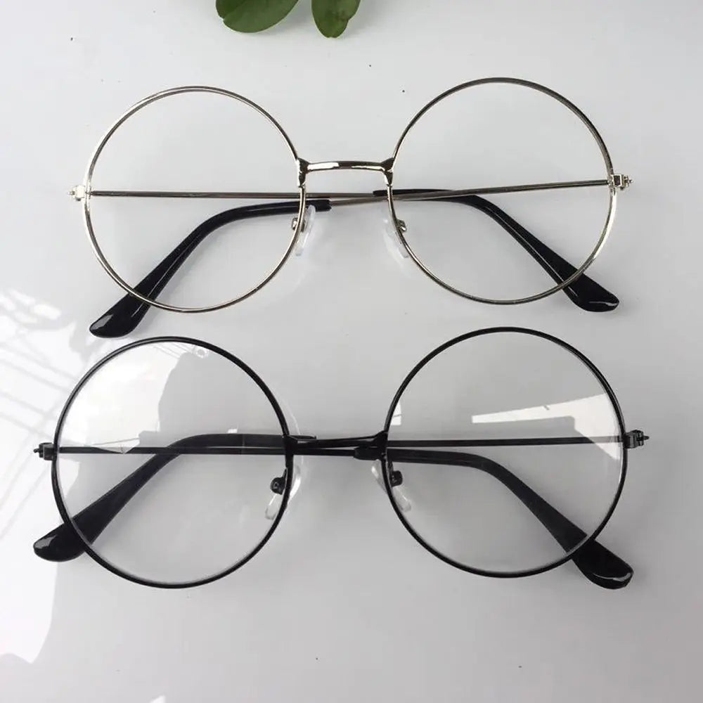 New Metal Frame Glasses Clear Round Lens Eye Glasses for Women Men Large Oversized Eyeware Harajuku Decorative Glasses Gifts