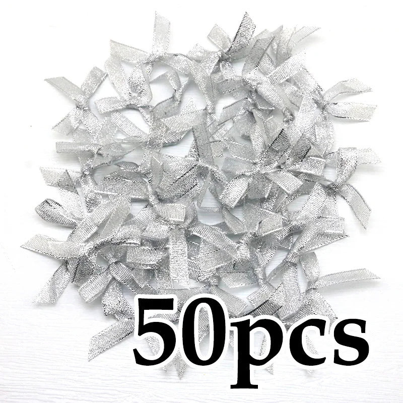 (50 Pcs) 4*4cm Colourful Ribbon Bows Small Size Polyester Satin Ribbon Bow Flower DIY Craft Decoration