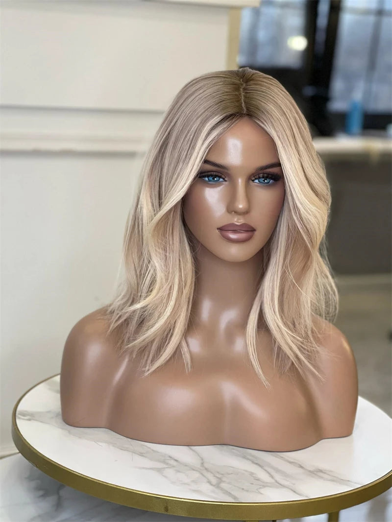Women Wigs Ombre Ash Blonde Lace Frontal Wigs Synthetic Futura Top Quality Lace Wig Natural Wavy Glueless Wig  Women's Halloween