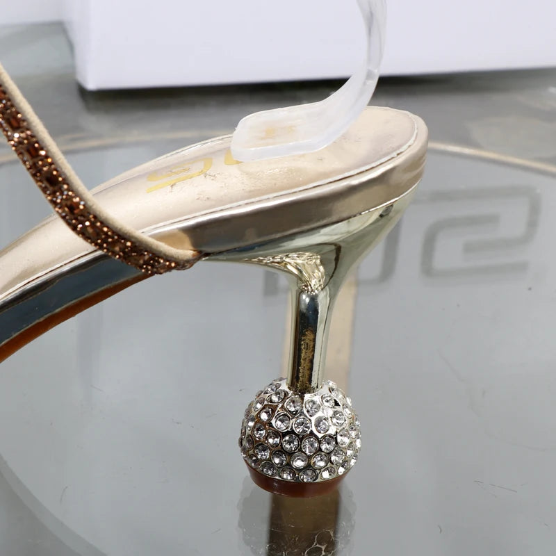 Luxury fashion sandals 2024 Summer New Rhinestone Fairy Open-toe Ring-foot Strap rome sandals with High Heel Women Shoes Banquet