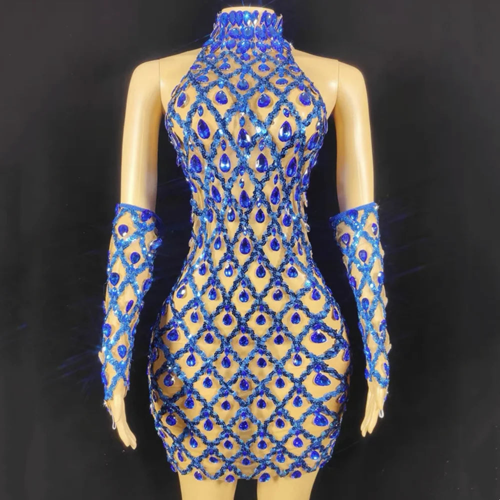 High Quality Sparkling Rainestone Sexy Bodycon Mini Dress Birthday Celebrate Evening Party Dress