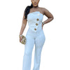 Znaiml Sexy Yellow Button Wide Leg Pants Stretch Long Rompers One Pieces Overalls Women Strapless Jumpsuit Birthday Streetwear