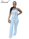 Znaiml Sexy Yellow Button Wide Leg Pants Stretch Long Rompers One Pieces Overalls Women Strapless Jumpsuit Birthday Streetwear