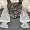 YuooMuoo Women Tops 2025 Spring Retro Y2K Rose Flower Print Long Sleeve Gothic Shirts Fashion Irregular Bandage Party Blouses