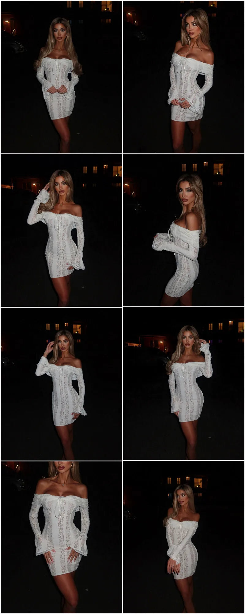 Mozision Floral Lace Off-shoulder Maxi Dress For Women White Strapless Backless Long Sleeve Bodycon Club Party Sexy Long Dress