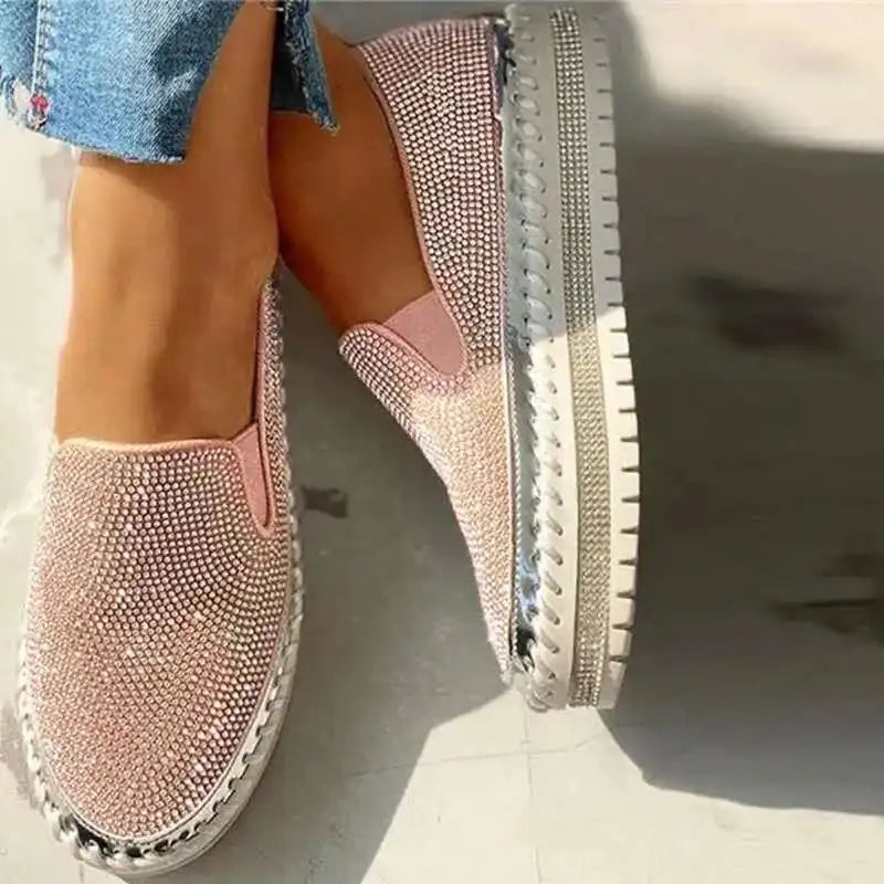 2024 spring new Women's Outdoor Fashion Shoes thick soled Rhinestone Platform flat Shoes Casual Comfor Female versatile Shoes