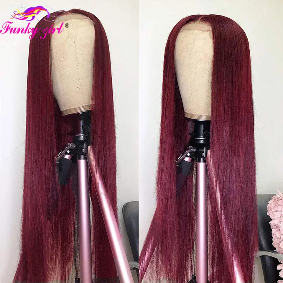 99J Burgundy Colored Wig 13x4 Transparent Lace Front Human Hair Wig Brazilian 180% Density Human Hair Highlight Wigs For Women