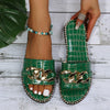 Women Slippers Fashion Sexy Chain Lock Solid Color Plus Size Sandals New Style Roman Style Flat Slippers Outdoor Slides Women