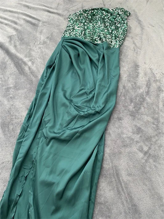 Sequin Dress for Women Sleeveless Mid-length Evening Dress Elegant Chest Wrapping Summer Dress Casual Sexy Party Dresses Vestido