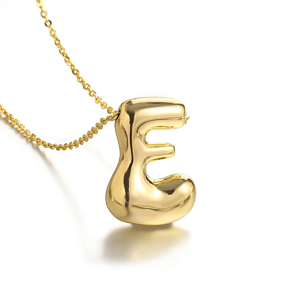 Greatera Gold Color Chunky Balloon Bubble Initial Letter Pendant Choker Necklaces for Women Custom Personalized Jewelry
