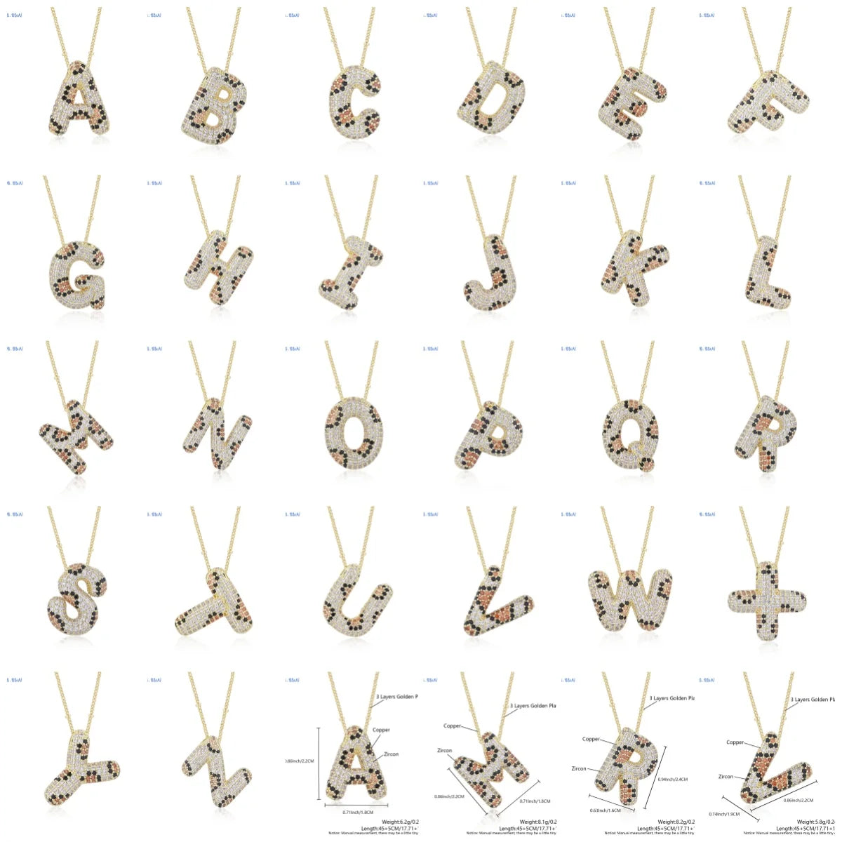 MHS.SUN New Leopard Bubble Letter Necklace Gold Plated Chunky Bubble Zircon 26 Initial Pendant Necklace Women Fashion Jewelry