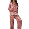 Stripe Long Sleeve Trouser Pijamas Suit Women 2PCS Pajamas Set Sleepwear Spring Summer Satin Nightwear Loose Homewear Loungewear