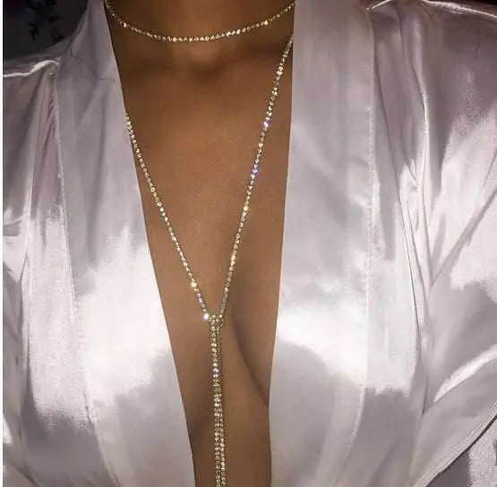 KMVEXO Long Rhinestone Choker Crystal Gem Luxury Collar Choker Necklace Women 2021 Maxi Statement Necklace Chocker Jewelry Gift