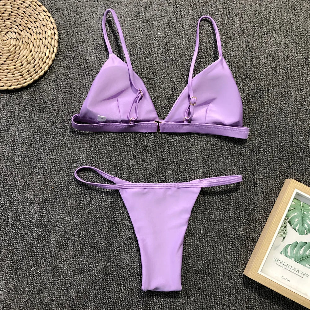 Bikini 2025 New Women's Split Solid Color Adjustable Size Swimsuit
