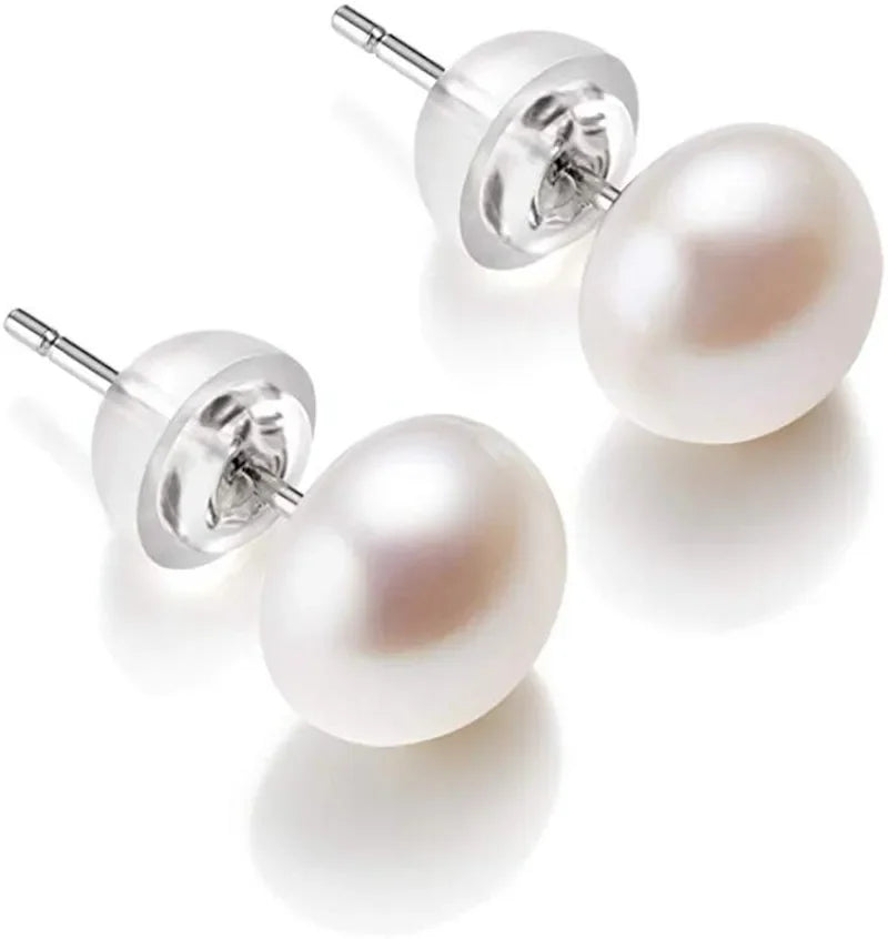 Natural Freshwater Pearl Stud Earrings Real 925 Sterling Sliver Earring Cultured White Pearl for Women Earring Jewelry Wholesale