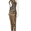 Beyprern Wild Cut-Out Leopard Print Corset Jumpsuit Fitness Rompers One Piece Outfits Womens Mesh Patchwork Long Pants Overalls