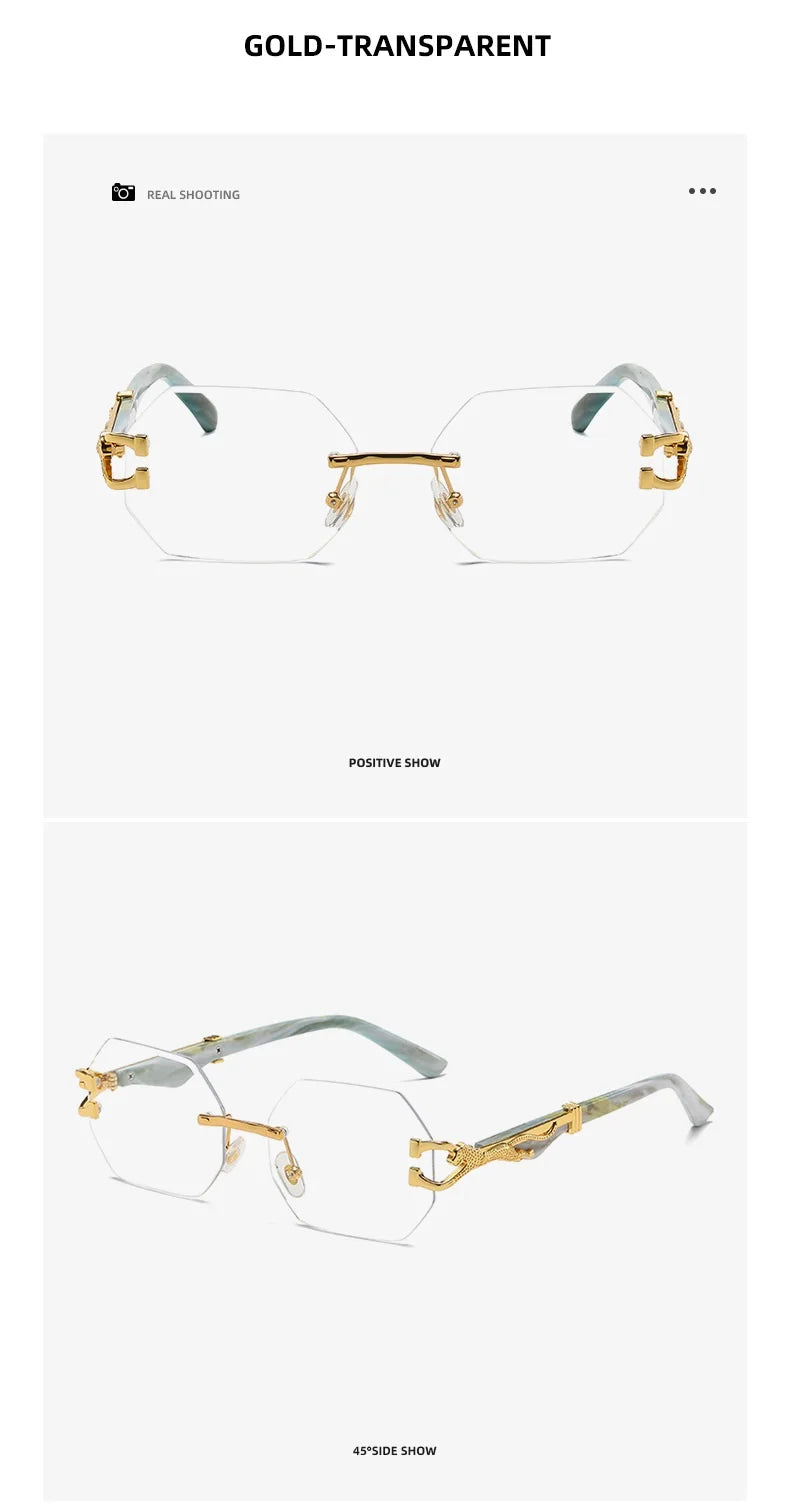 Hexagon Rimless Sunglasses Square Women Retro Men Sun Glasses Brand Designer Eyewear UV400 Shades Oculos Female Gafas