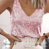 Women's Summer New Item Solid Color Fashion Sequin Light Mature Sexy V-neck Sleeveless Camisole Vest Pullover Top